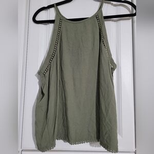 Mudd Olive Green Sleeveless Women's Top, Size Large, Lace Detail, Army Green